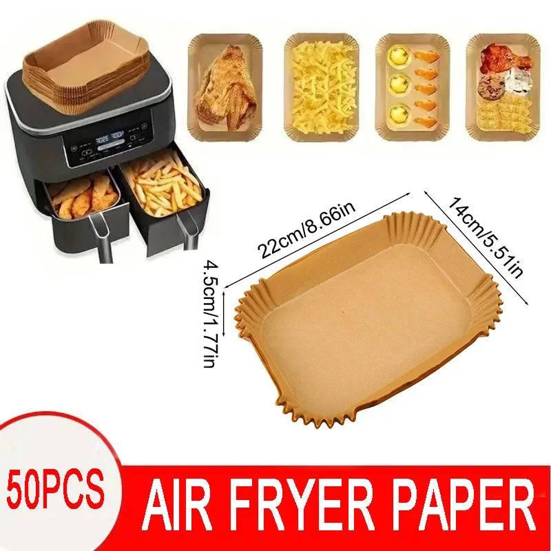 Air Fryer Paper Disposable Airfrying Baking Paper Round Square Air Fryer Liners Non-Stick Air Fryer Disposable Paper 50/100pcs