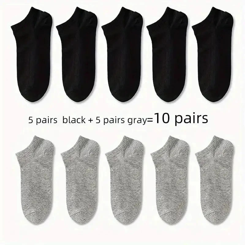 1/5/10 Pairs Comfortable Men's Women's Socks Casual Short Solid Color Spring Summer Boat Sock Fashionable Round Neck Ankle Socks