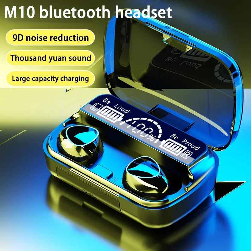 TWS M10 Wireless Bluetooth Headset with Charge Box for Phone Noise Cancelling Mic Earbuds LED Display Headphones Sport Earphones
