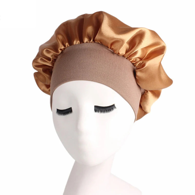 Newly Satin Night Hair Cap Women's Solid Sleeping Hat Sleep Care Bonnet Nightcap For Women Unisex Cap