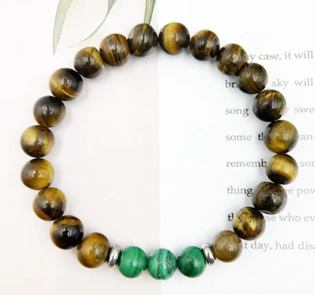 natural malachite tiger eye beaded bracelet