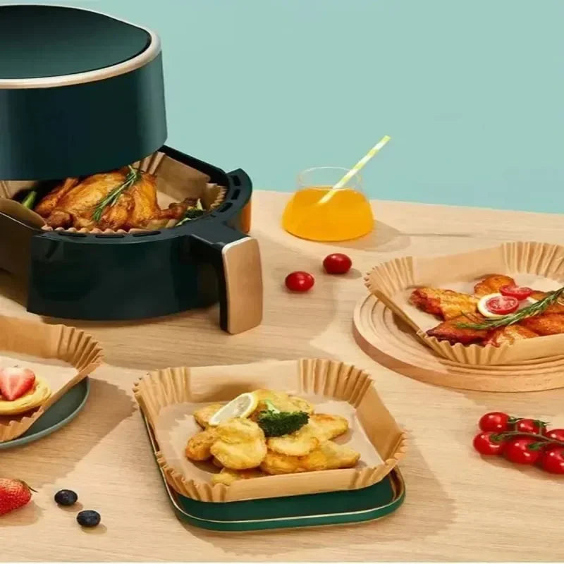 50pcs/set Air Fryer Disposable Paper Parchment Wood Pulp Steamer Cheesecake Air Fryer Accessories Baking Paper For Air Fryer