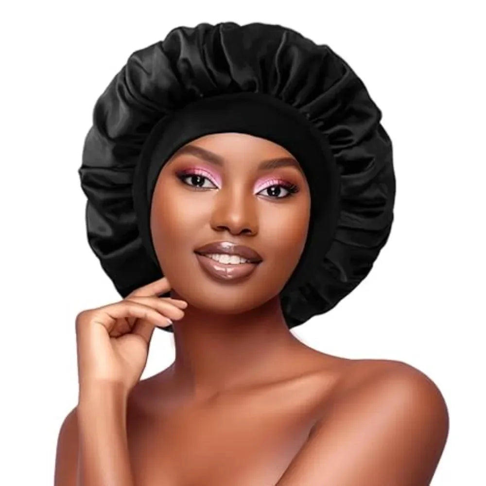 Solid Satin Bonnet Hair Wrap Elastic Band Narrow Head Tie Band Edge Bathroom Shower Cap for Sleeping Women Shower Hair Care