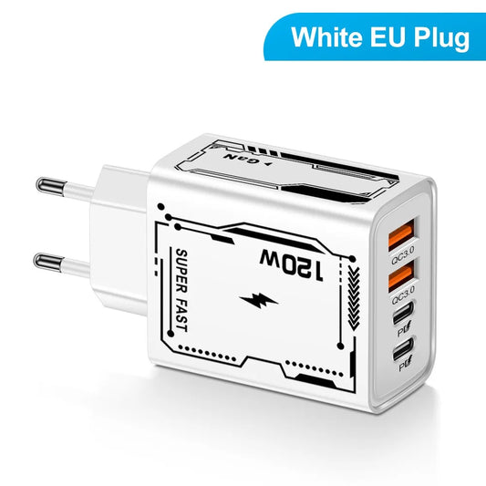 USB PD Charger 120W Type C Fast Charging EU/US Plug Wall Charger For iPhone Samsung Xiaomi Quick Charge 3.0 Mobile Phone Adapter