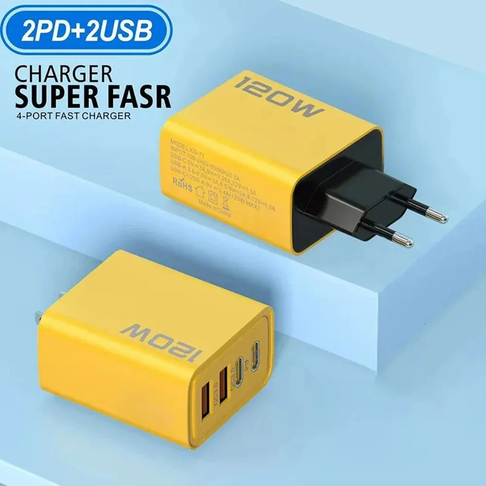 USB PD Charger 120W Type C Fast Charging EU/US Plug Wall Charger For iPhone Samsung Xiaomi Quick Charge 3.0 Mobile Phone Adapter