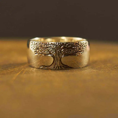 simple retro carved tree of life ring