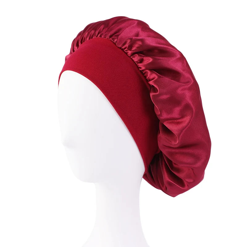 1/2pc Satin Wide Brim Nightcap Silky Bonnet Hair Wrap Sleeping Sleep Cap With Elastic Soft Band Styling Cap Hair Wrapping Tool